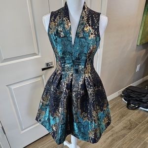 Vince Camuto blue gold cocktail dress size 2